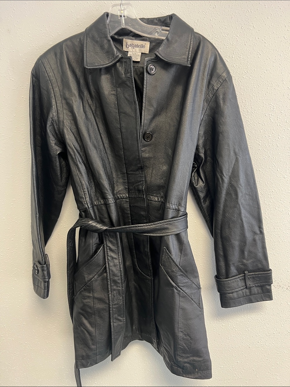 bagatelle Black Leather Belted Trench Jacket